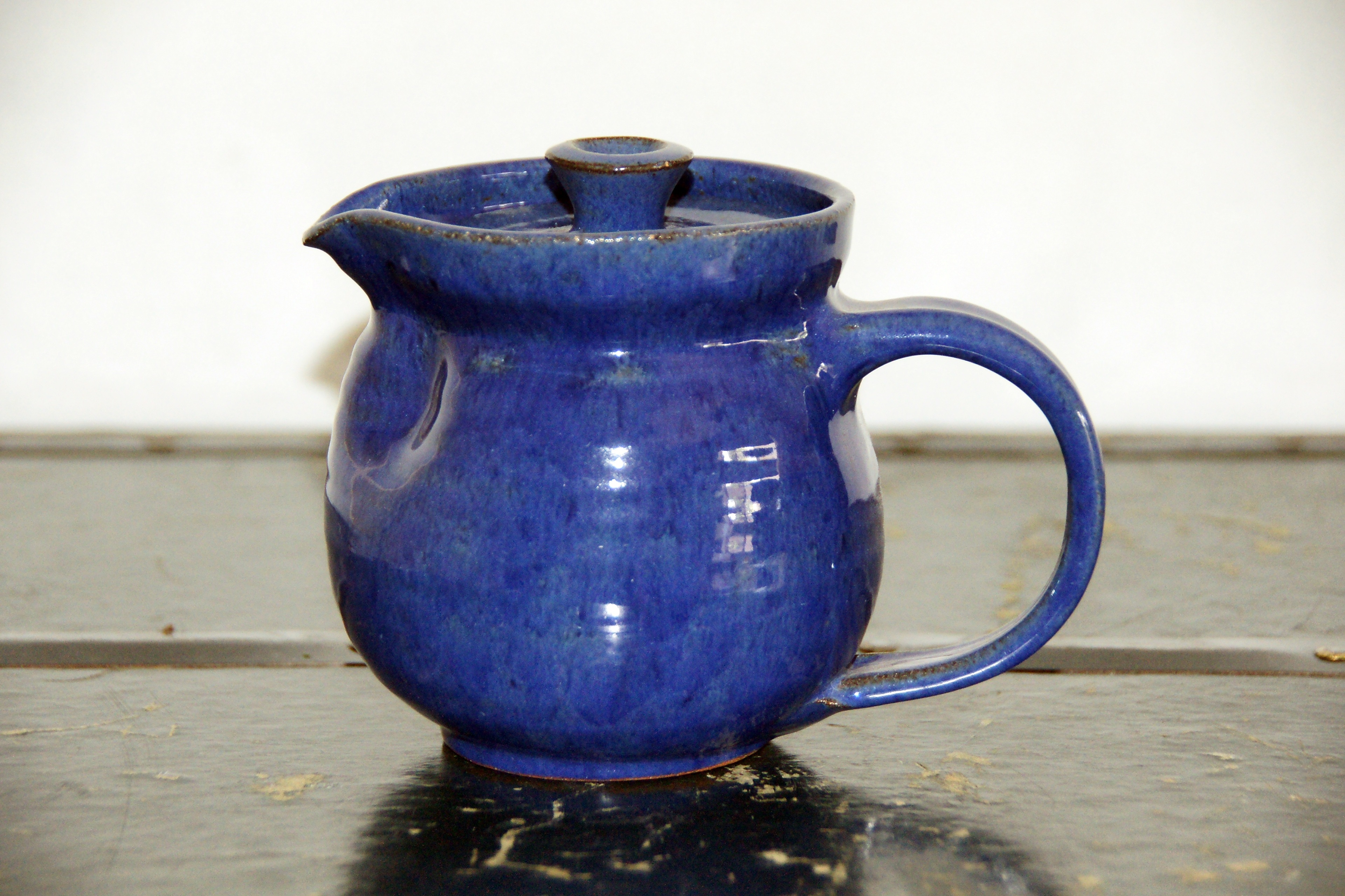 Cobalt Blue Earthenware Pitcher with Lid North Carolina Pottery